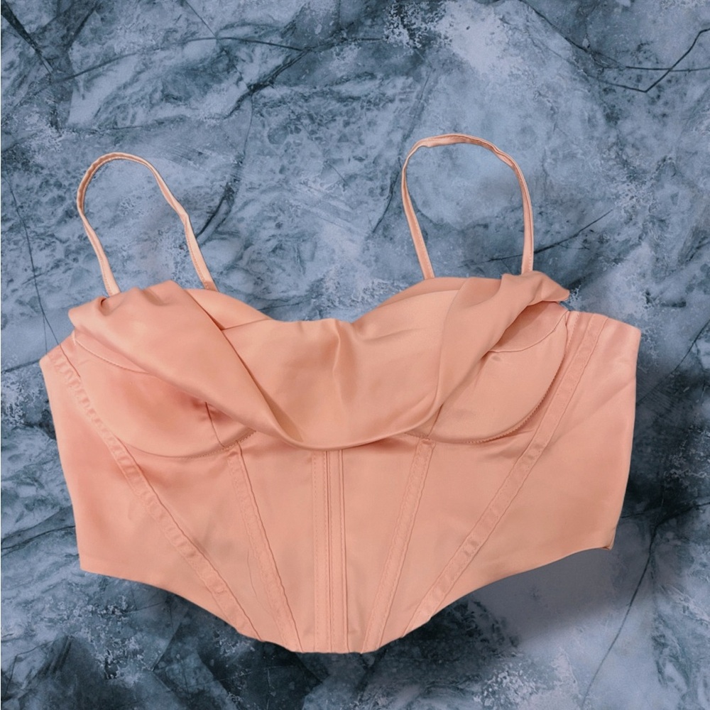 Baby Pink Corset Bustier Top with Straps & Back Zipper | Structured Fit